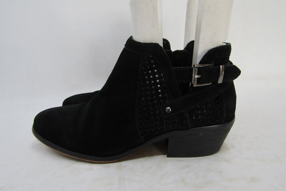 Vince Camuto Women Sz 8.5 M Black Suede Perforated Ankle Fashion Boots Bootie